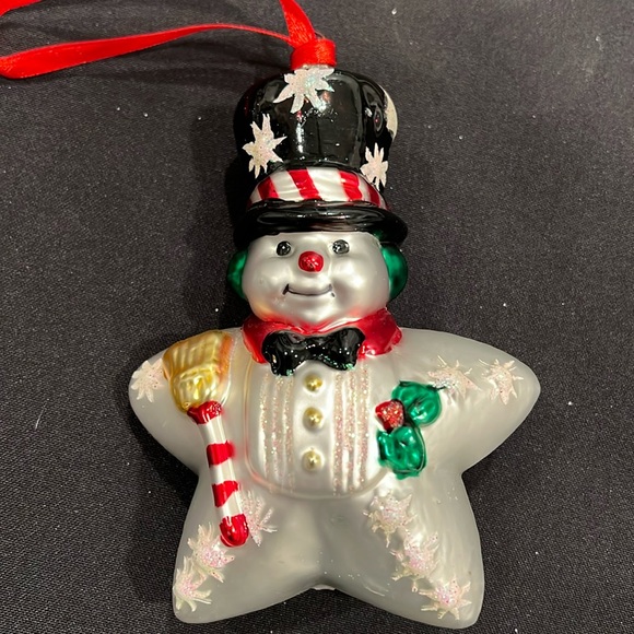 Vintage Christmas Tree Ornament, Snowman Star, Signed BK, Home Decor, - Picture 1 of 5